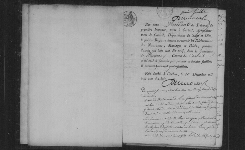 MENNECY. Naissances, mariages, décès : registre d'état civil (1819-1824). 