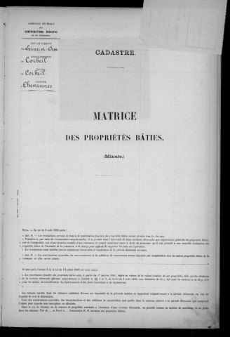 CHEVANNES. - Matrice des propriétés bâties [cadastre rénové en 1953]. 