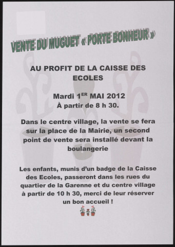 VARENNES-JARCY.- Vente du muguet ""porte bonheur"", au profit de la caisse des écoles, 1er mai 2012. 