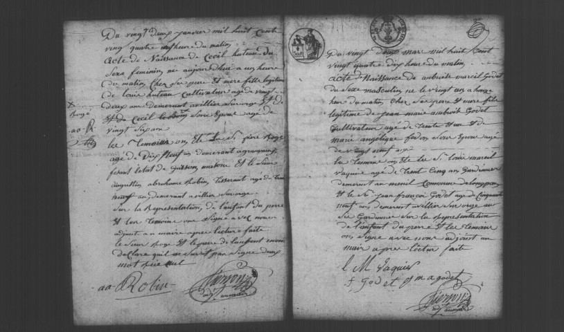 VILLIERS-SUR-ORGE. Naissances, mariages, décès : registre d'état civil (1824-1845). 