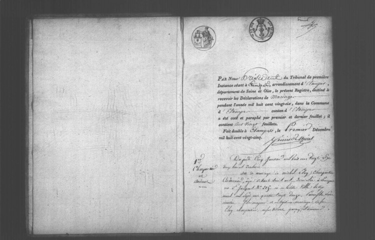 ETAMPES. Mariages : registre d'état civil (1826). 