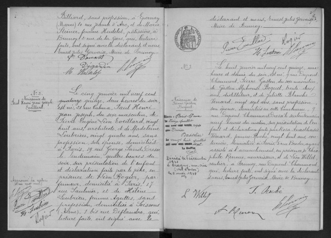 BRUNOY.- Naissances : registre d'état civil (1915-1916). 