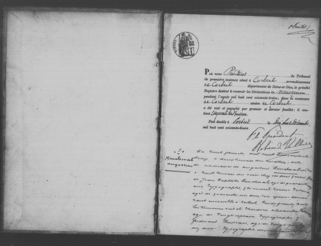CORBEIL. Naissances : registre d'état civil (1873). 