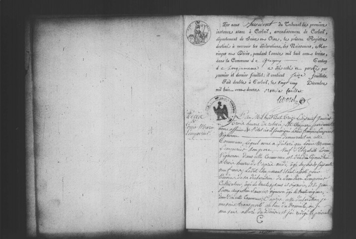 GRIGNY. Naissances, mariages, décès : registre d'état civil (1813-1827). 