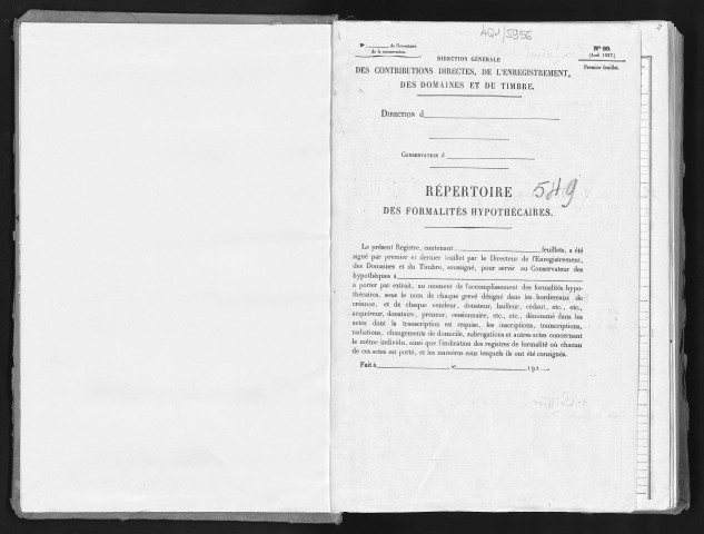 Conservation des hypothèques de CORBEIL. - Répertoire des formalités hypothécaires, volume n° 549 : A-Z (registre ouvert vers 1920). 