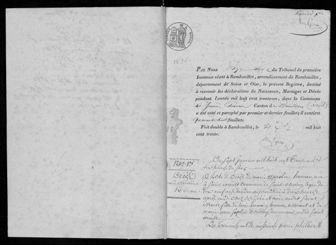 SAINT-CHERON. Naissances, mariages, décès : registre d'état civil (1835-1837). 