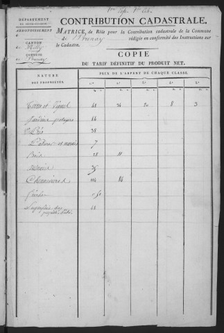 PRUNAY-SUR-ESSONNE. - Matrice de rôle pour la contribution cadastrale [cadastre rénové en 1934]. 