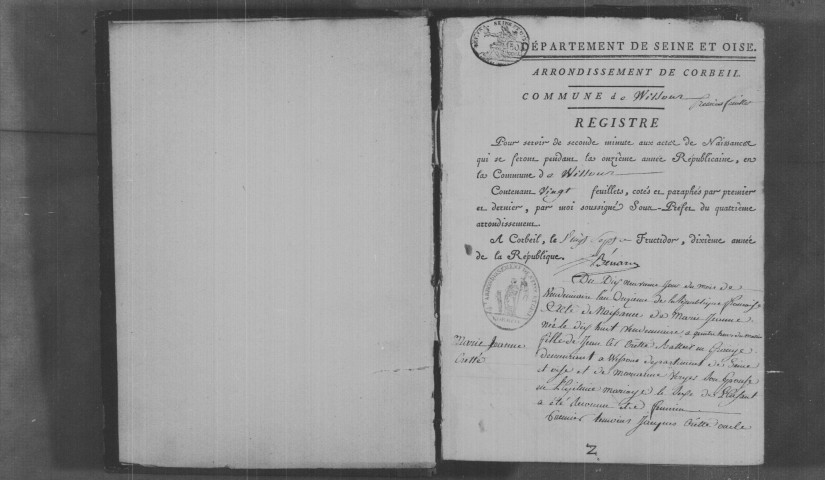 WISSOUS. Naissances, mariages, décès : registre d'état civil (an XI-1810). 