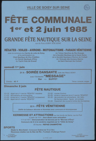 SOISY-SUR-SEINE.- Fête communale de Soisy-sur-Seine, 1er juin-2 juin 1985. 