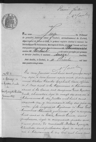 CHEVANNES.- Naissances, mariages, décès : registre d'état civil (1897-1904). 