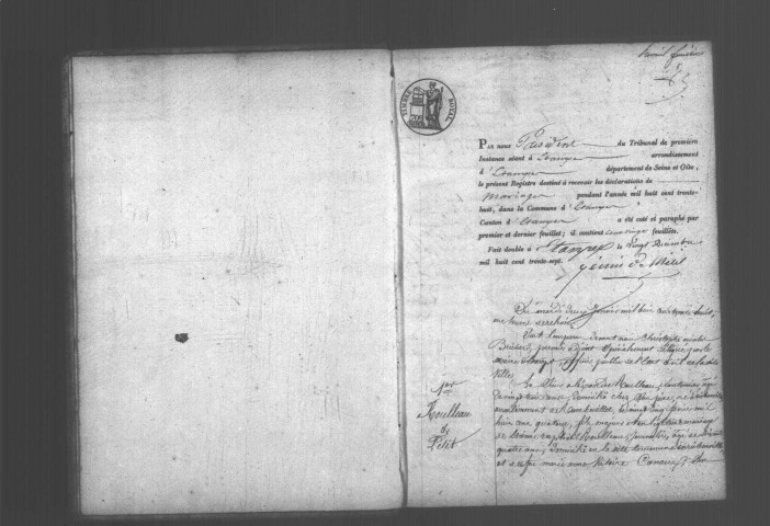 ETAMPES. Mariages : registre d'état civil (1838). 