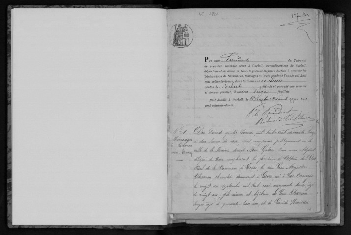 LISSES. Naissances, mariages, décès : registre d'état civil (1873-1882). 