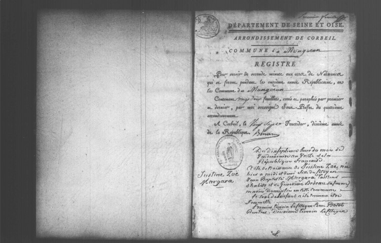 MONTGERON. Naissances, mariages, décès : registre d'état civil (an XI-1808). 