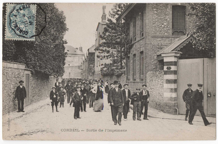 CORBEIL-ESSONNES. - Corbeil - Sortie de l'imprimerie. Editeur Mardelet, 1906, 1 tmbre à 5 centimes. 