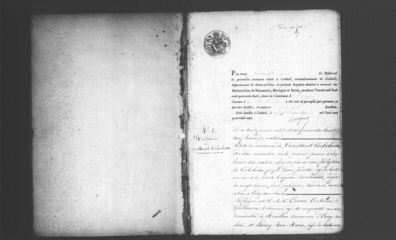 EVRY. Naissances, mariages, décès : registre d'état civil (1848-1859). 