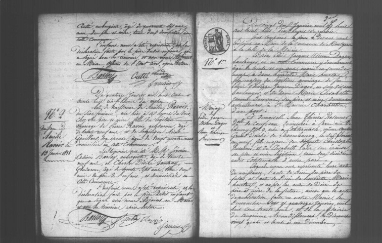 MONTGERON. Naissances, mariages, décès : registre d'état civil (1838-1844). 