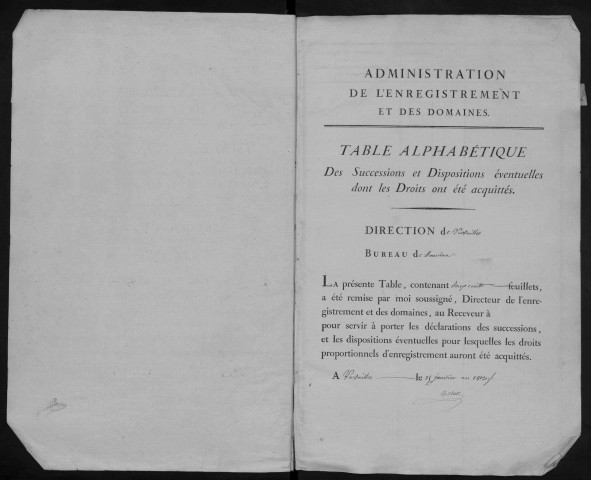 DOURDAN, bureau de l'enregistrement. - Tables des successions. - Vol. 5, 31 décembre 1812 - 12 juillet 1823. 