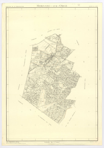 Plan topographique régulier de MORSANG-SUR-ORGE dessiné par M. LEHNER, cartographe, Ministère de la Construction, 1963. Ech. 1/5 000. N et B. Dim. 1,05 x 0,75. 
