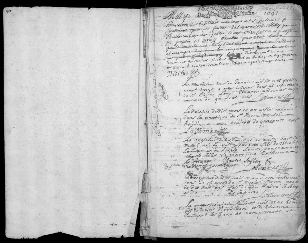 MILLY-LA-FORET. - Registre paroissial des baptêmes, mariages et sépultures (1693-1714). 