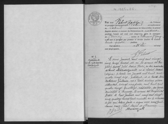BRUNOY.- Naissances : registre d'état civil (1925-1926). 