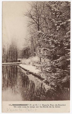 VERT-LE-PETIT. - Poudrerie militaire du Bouchet, un coin du parc sous la neige sur les bords de la Juine [sépia]. 