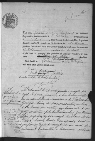 ESSONNES.- Naissances : registre d'état civil (1897-1899). 