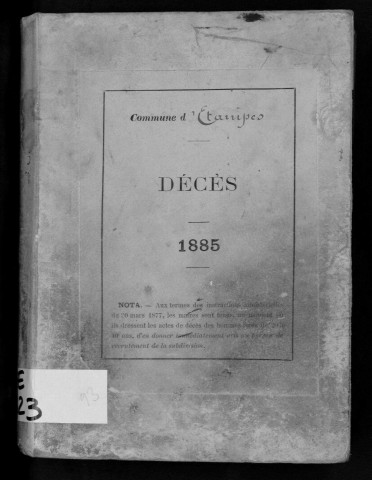 ETAMPES. Décès : registre d'état civil (1885). 