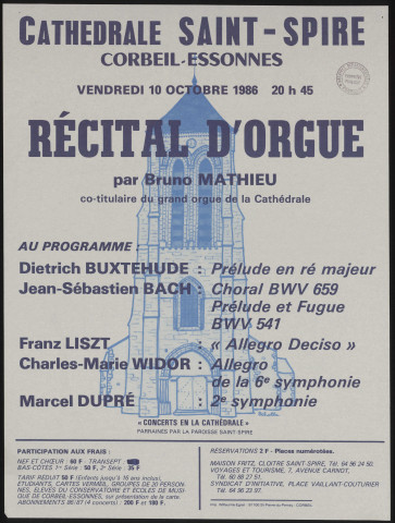CORBEIL-ESSONNES.- Récital d'orgue, Cathédrale Saint-Spire, 10 octobre 1986. 