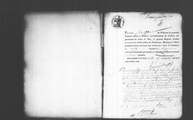 CHILLY-MAZARIN. Naissances, mariages, décès : registre d'état civil (1836-1855). [décès (1854), un acte de 1848]. 