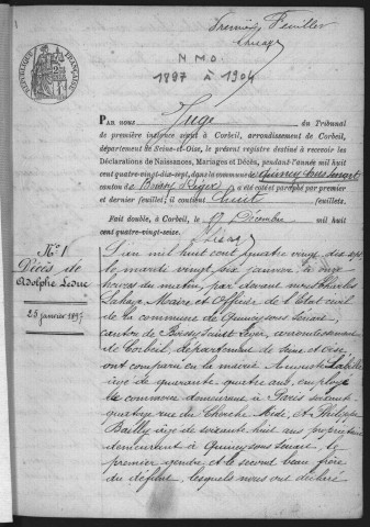 QUINCY-SOUS-SENART.- Naissances, mariages, décès : registre d'état civil (1897-1904). 