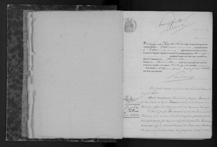 MEREVILLE . Mariages : registre d'état civil (1861-1875). 