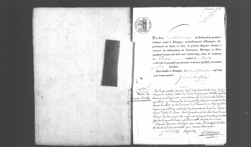 PRUNAY-SUR-ESSONNE. Naissances, mariages, décès : registre d'état civil (1835-1860). 