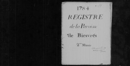 BIEVRES. Paroisse Saint-Martin : Baptêmes, mariages, sépultures : registre paroissial (1784-1792). 