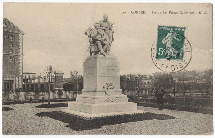 CORBEIL-ESSONNES. - Statue des frères Galignani, HS, 1912, 5 mots, 5 c, ad. 
