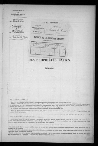 FONTAINE-LA-RIVIERE. - Matrice des propriétés bâties [cadastre rénové en 1935]. 