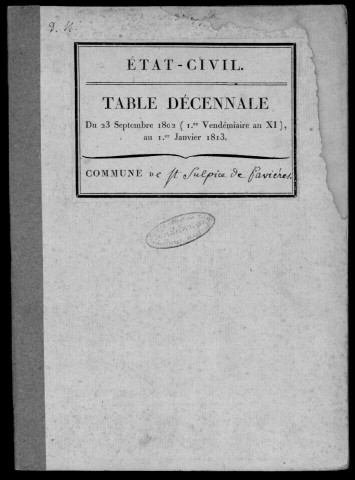 SAINT-SULPICE-DE-FAVIERES. Tables décennales (1802-1902). 