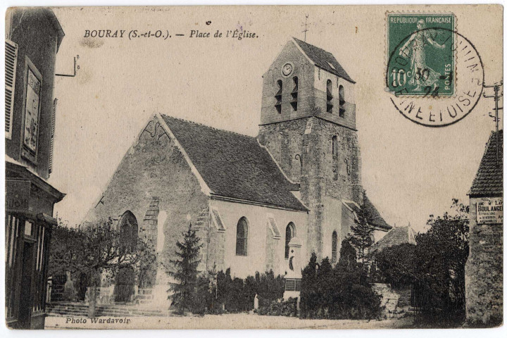 BOURAY-SUR-JUINE. - Place de l'église, Lévy, 1924, 10 lignes, 10 c, ad. 