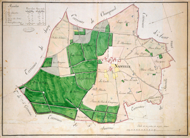 NAINVILLE. - Plans d'intendance. Plan, Ech. 1/200 perches, Dim. 70 x 50 cm, [fin XVIIIe siècle]. 