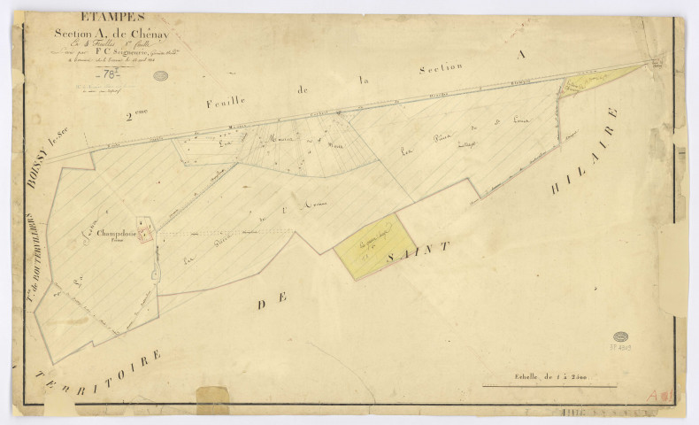 ETAMPES. - Section A - Chesnay (le), 1, ech. 1/2500, coul., aquarelle, papier, 61x100 (1824). 