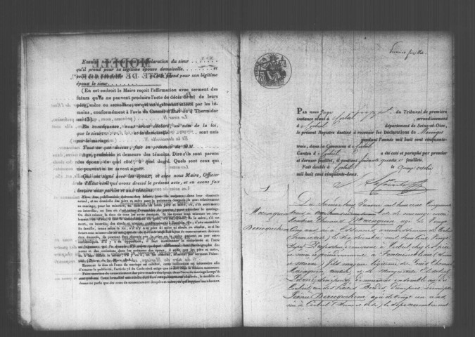 CORBEIL. Mariages : registre d'état civil (1853). 