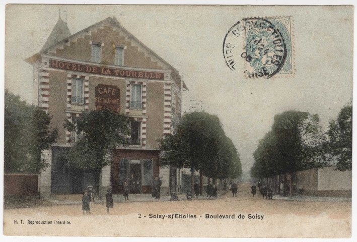 SOISY-SUR-SEINE. - Boulevard de Soisy [1908, timbre à 5 centimes]. 