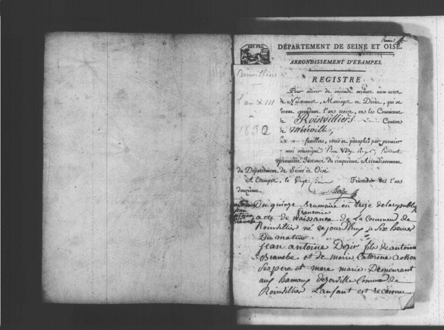 ROINVILLIERS. Naissances, mariages, décès : registre d'état civil (an XIII-1830). 