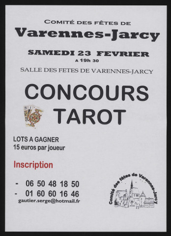 VARENNES-JARCY. - Concours de tarot, samedi 23 février à 19h 30. 