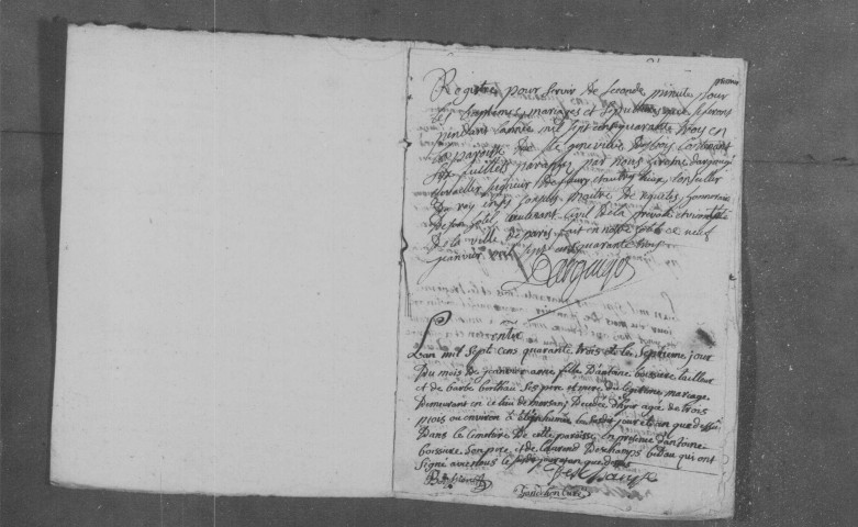 SAINTE-GENEVIEVE-DES-BOIS. Paroisse Sainte-Geneviève : Baptêmes, mariages, sépultures : registre paroissial (1743-1758). 