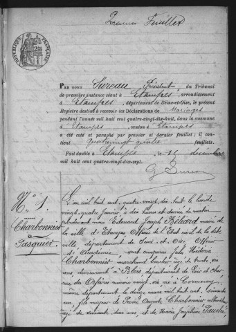 ETAMPES.- Mariages : registre d'état civil (1898). 
