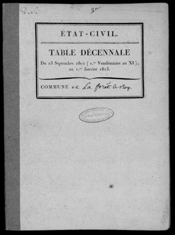 FORET-LE-ROI (LA). Tables décennales (1802-1902). 