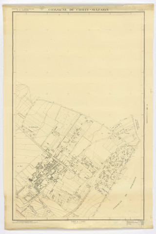 Fonds de plan topographique régulier de CHILLY-MAZARIN dressé et dessiné par M. POUSSIN, géomètre, vérifié par M. GRANIER, ingénieur-géomètre, feuille 2, Ministère de la Reconstruction et de l'Urbanisme, 1946. Ech. 1/2.000. N et B. Dim. 1,05 x 0,70. 
