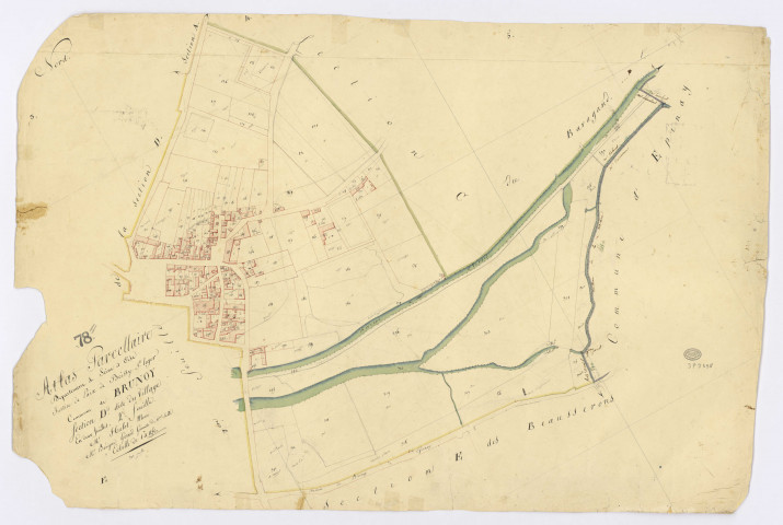 BRUNOY. - Section D - Village (le), 2ème feuille, ech. 1/1250, coul., aquarelle, papier, 63x94 (1810). 