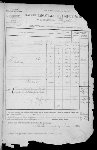 DRAVEIL. - Matrice des propriétés bâties : cases 1 à 461 [cadastre rénové en 1967]. 