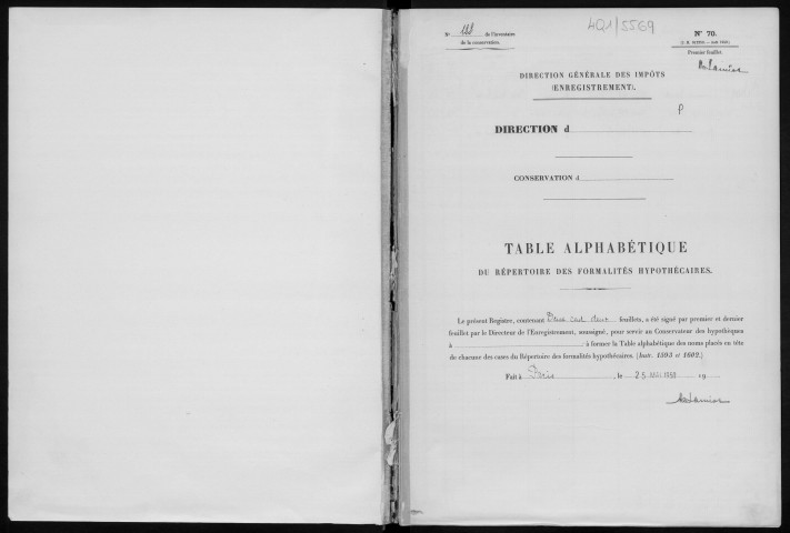Conservation des hypothèques de CORBEIL. - Table alphabétique du répertoire des formalités hypothécaires, volume n° 122 : A-Z (registre ouvert en 1950). 